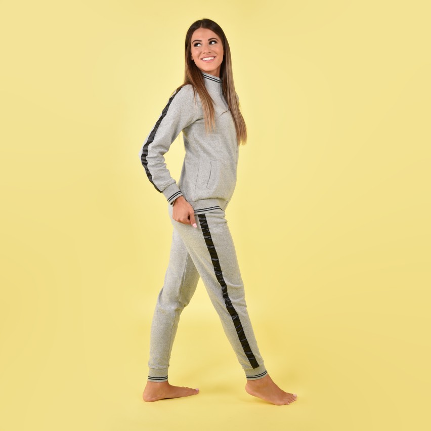 Tuta pigiama donna con zip cotone felpato Biancaluna D2014 grigio