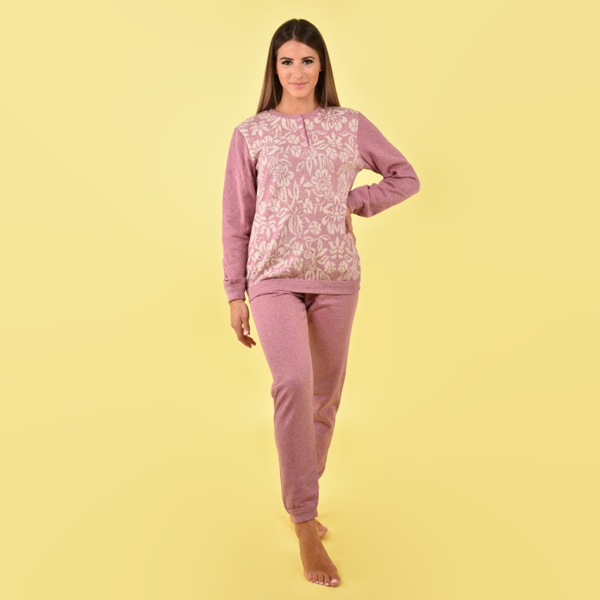 BEUHOME Pigiama Donna Lungo Invernale 2 Pezzi Cotone Semplice Ed