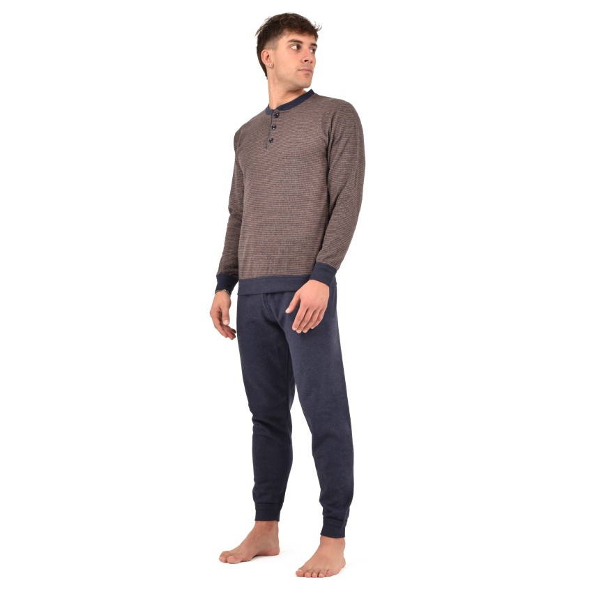 Pigiama Lungo Uomo In Spugna Con Polsini – Normann Grigio Melange, Taglia 54, 80% Cotone, Lavabile A 60°