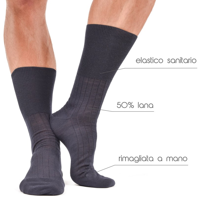 Calze corte uomo 50%lana sanitarie prisco coste larghe 3 paia