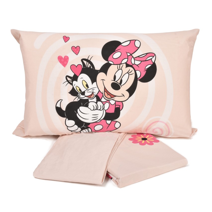 Completo letto lenzuola sopra + sotto con angoli + federa Minnie mouse bimba