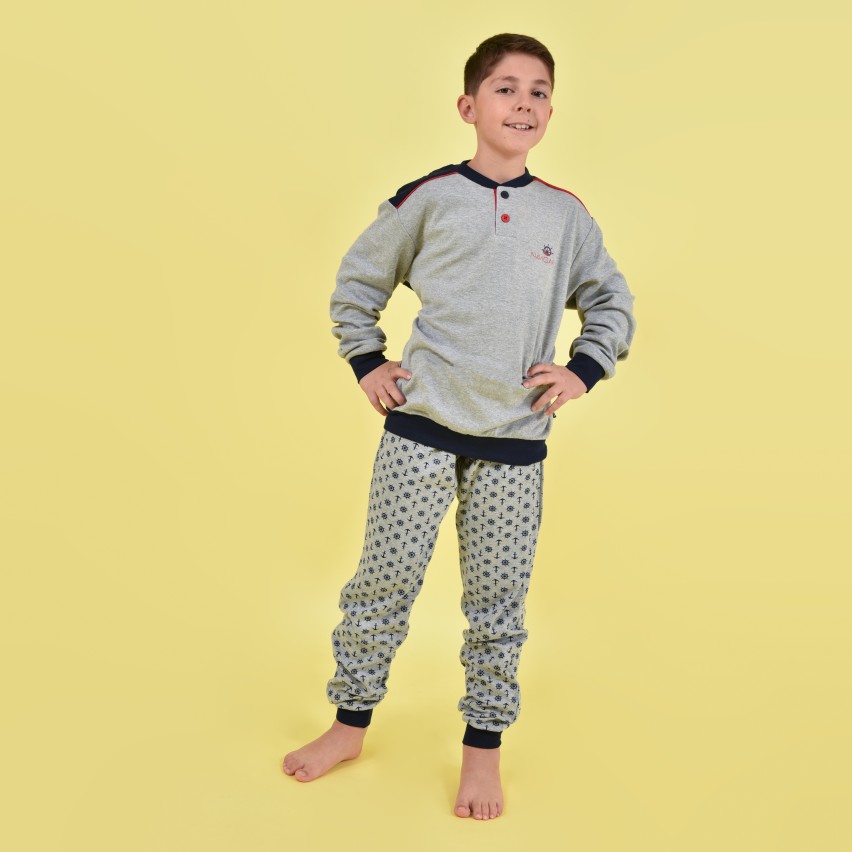 Pigiama bambino ragazzo Navigare B215651 caldo cotone grigio melange ...