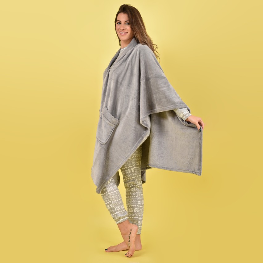 Mantella cappa con tasche in pelliccia Biancaluna grigio