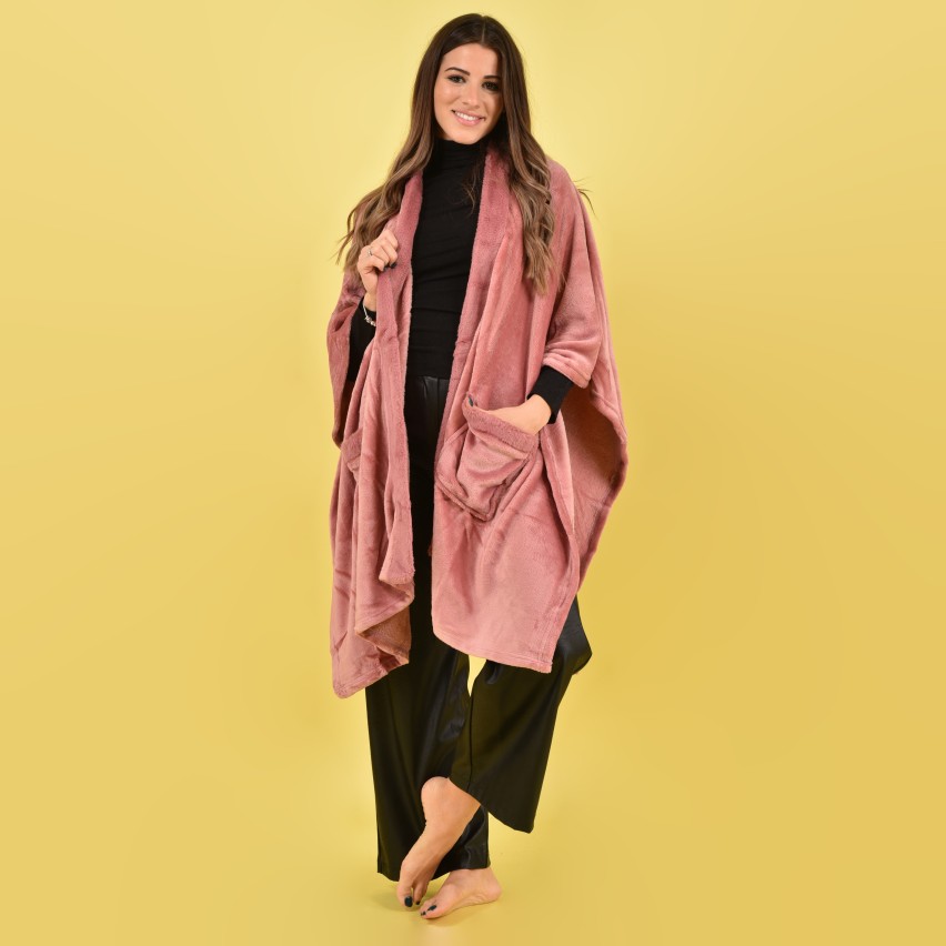 Pigiama in pelliccia di pile con applicazione - Rosa polvere/renna