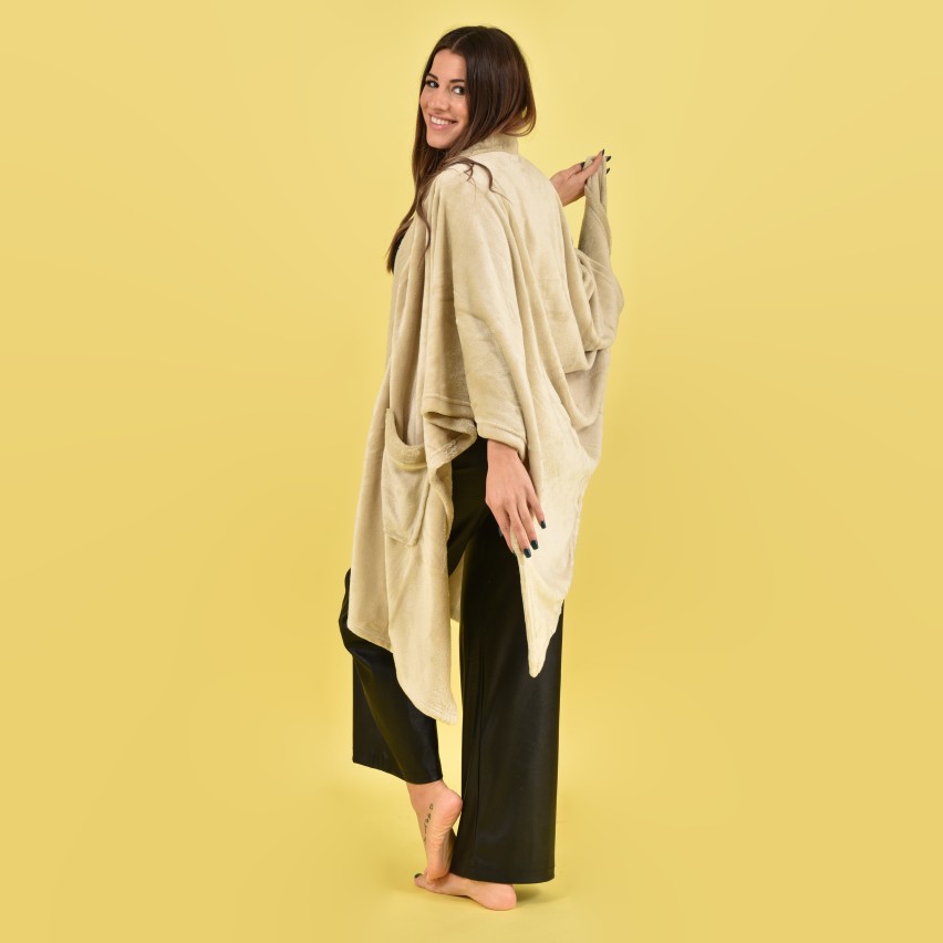 Mantella cappa con tasche in pelliccia Biancaluna sabbia