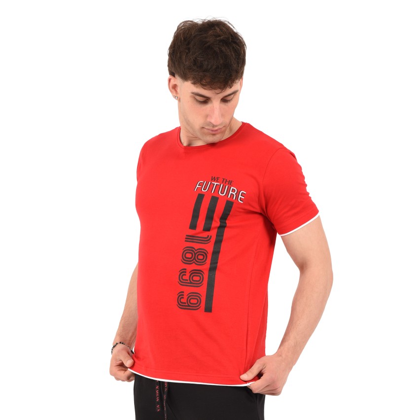T-shirt maglia uomo girocollo 100% cotone ufficiale MILAN rossa