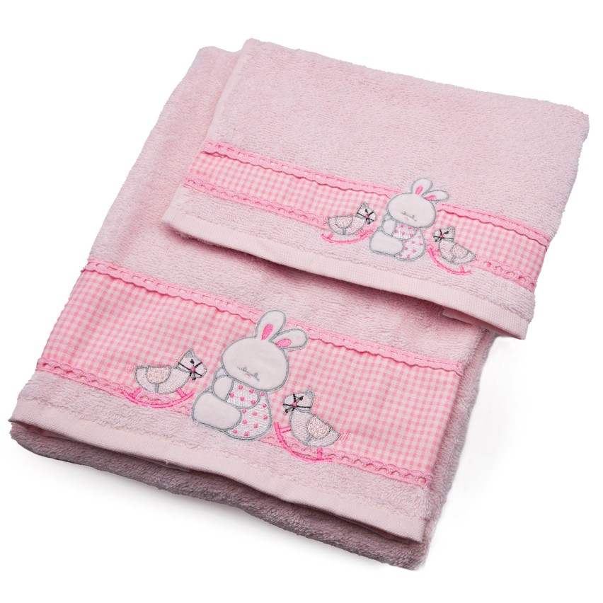 Vingi Set Asciugamani neonata bimba Flipper rosa coniglietto