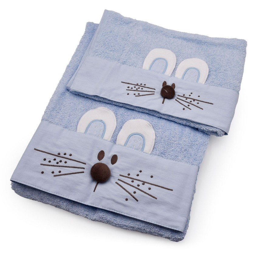 Vingi Set Asciugamani bebè neonato bambino Rabbit cotone celeste