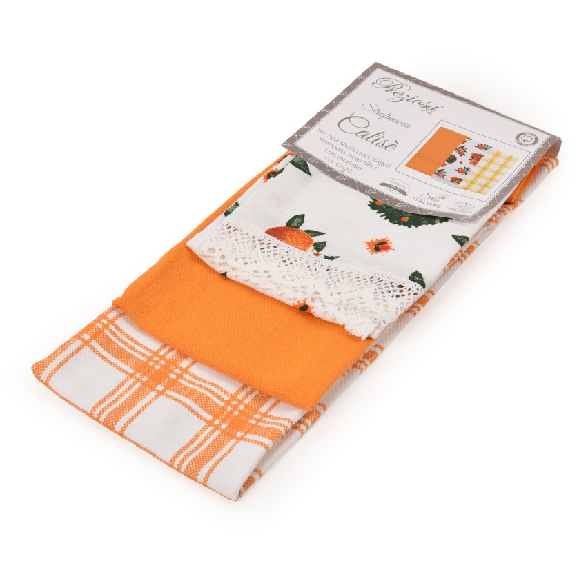 Strofinacci da cucina cotone Preziosa Calisè S06 3 pezzi-E
