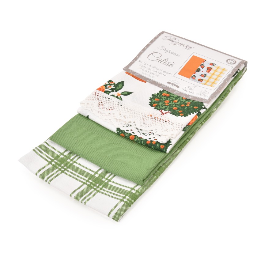 Strofinacci da cucina cotone Preziosa Calisè S06 3 pezzi-G