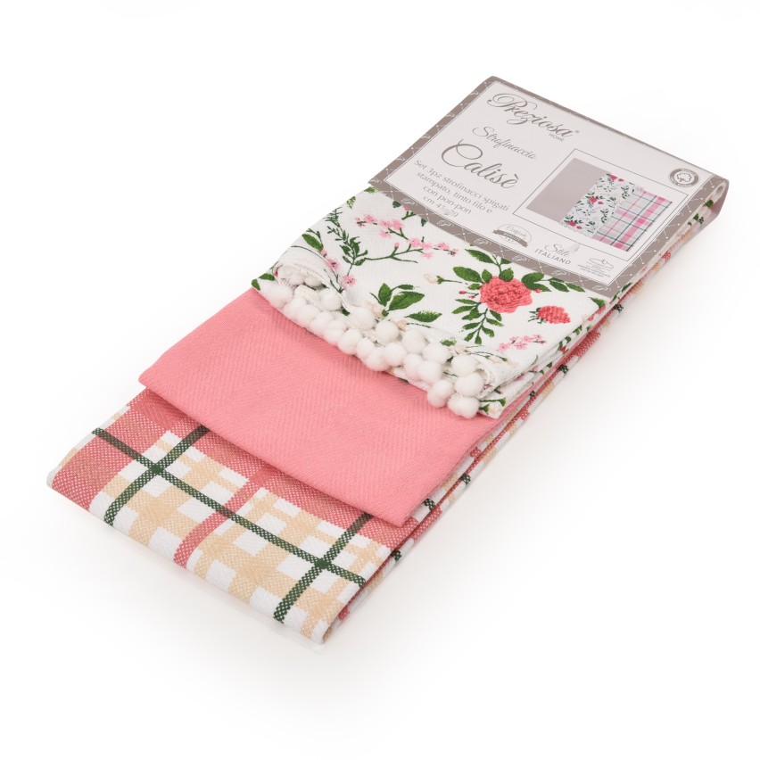 Strofinacci da cucina cotone Preziosa Calisè S06 3 pezzi-N