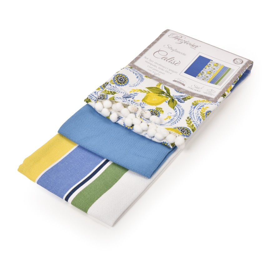 Strofinacci da cucina cotone Preziosa Calisè S06 3 pezzi-H
