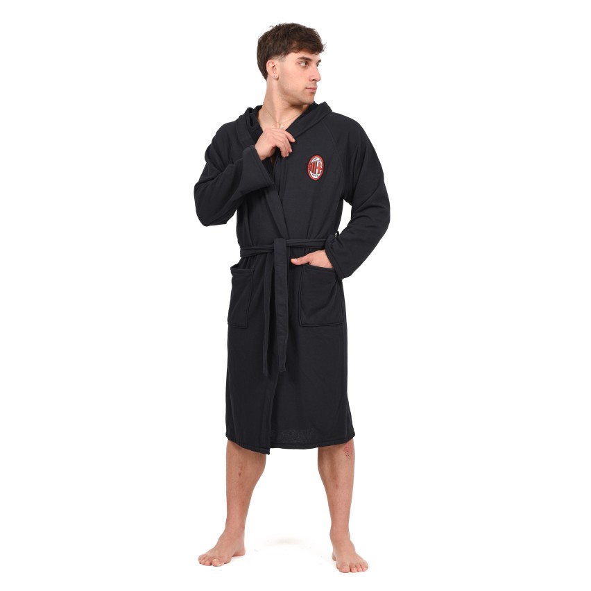 Accappatoio Premium MILAN Ufficiale in microspugna con Cappuccio e Cintura