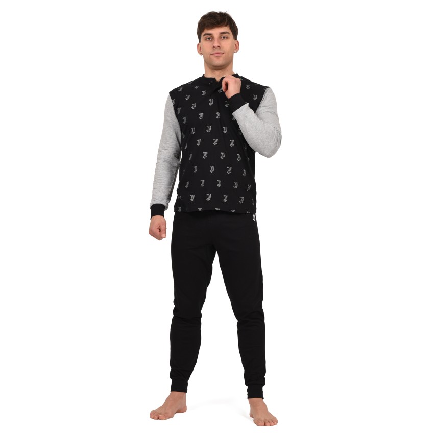 Pyjama Coton Interlock Hermet Pigiama Interlock Adulto Ensemble De Pijama Mixte Haut Manches Longues Pantalon Juventus