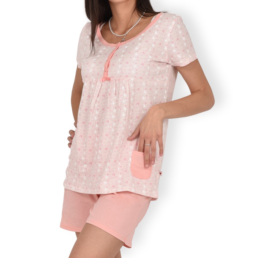 Normann Pigiama Lungo Donna - Jersey Morbido Con Effetto Pois - Rosa - Taglia Medium