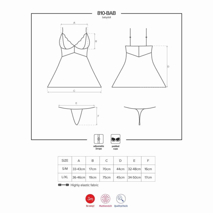 Sexy babydoll + perizoma Obsessive 810-bab-2 bianco