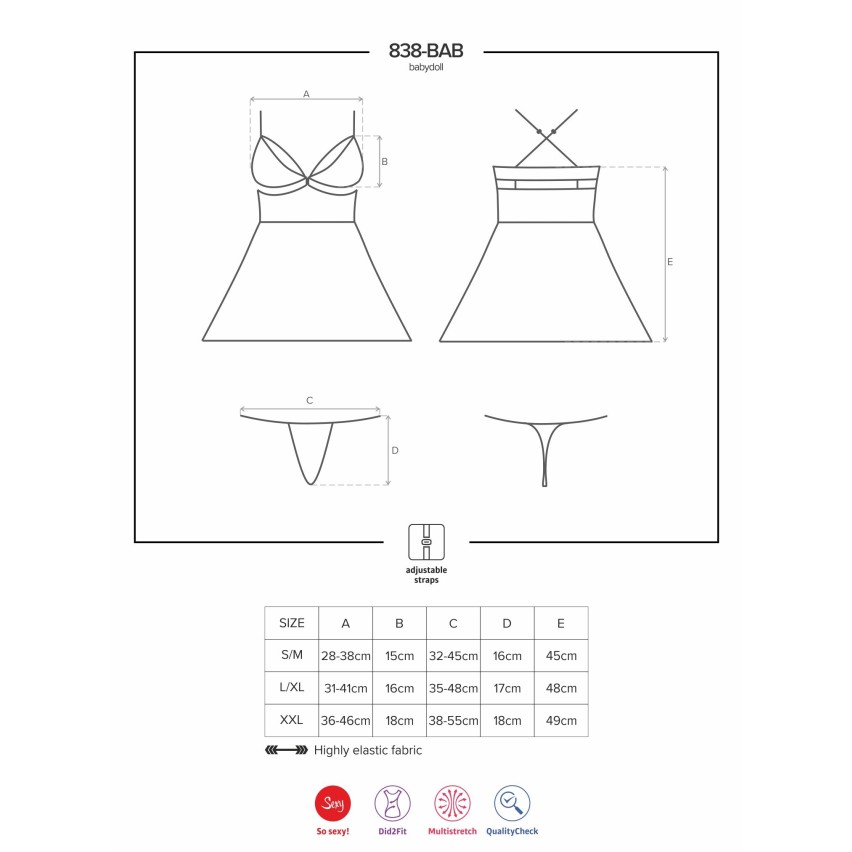 Sexy Babydoll + perizoma Obsessive 838-BAB-3