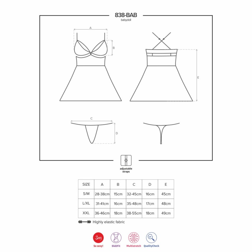 Sexy babydoll + perizoma Obsessive 838-bab-1 nero