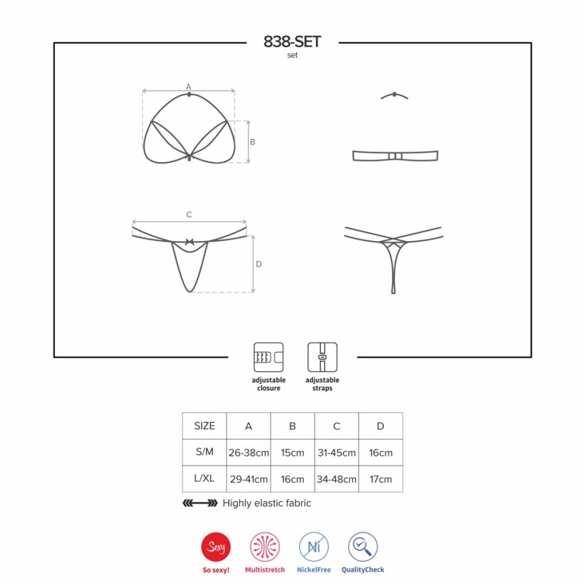 Sexy set reggiseno + perizoma Obsessive 838-set-1 nero