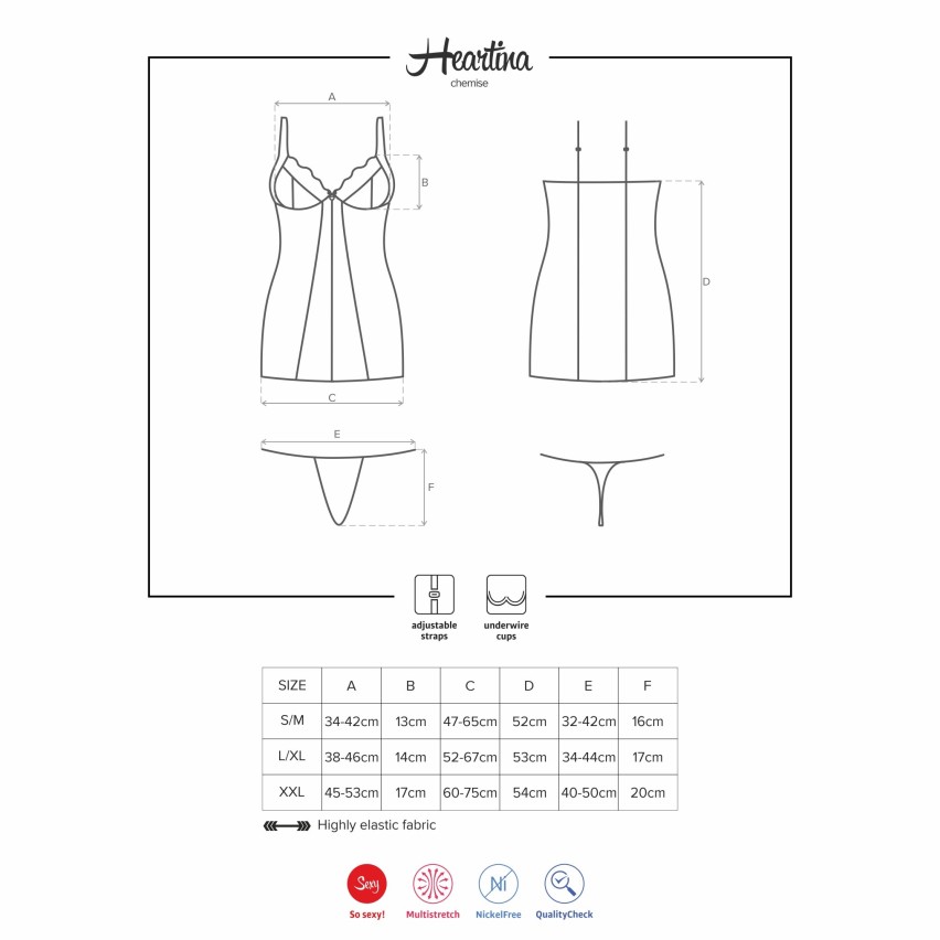 Sexy sottoveste + perizoma Obsessive heartina chemise e thong 