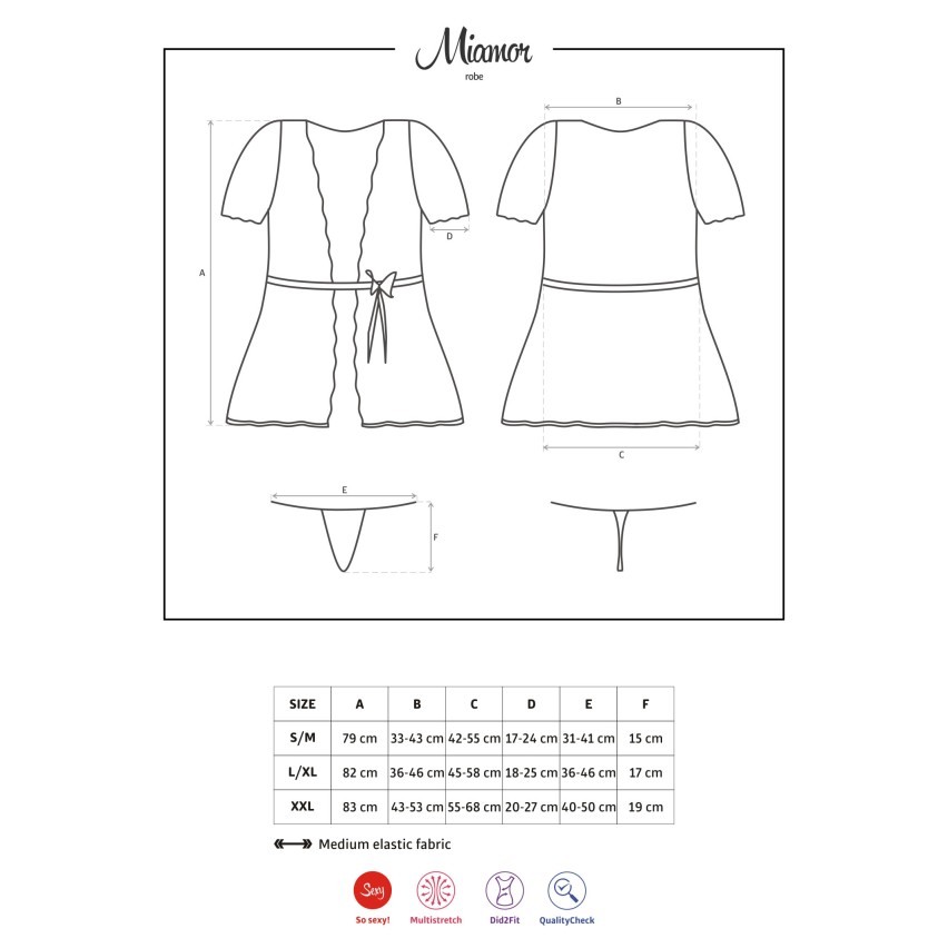 Sensuale vestaglia Obsessive Miamor Robe + perizoma nero 2 pz.