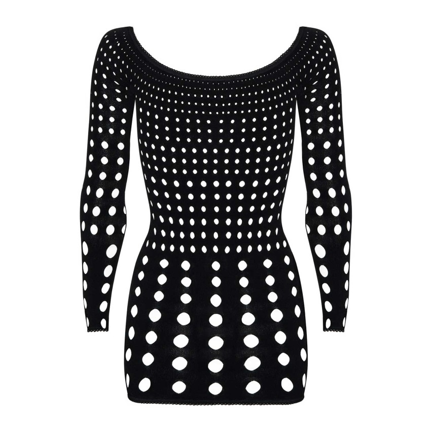 Sexy mini abitino traforato Obsessive rocker dress nero