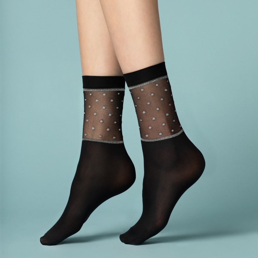 Calze Autoreggenti Fiore 20DEN Nero Bianco S-L Strap Calze Nylon Donna - Foto 3