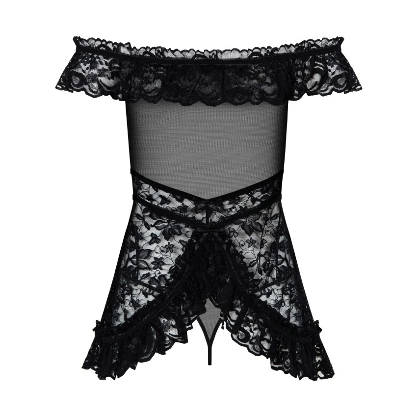 Sexy abitino + perizoma hot Obsessive flores babydoll e thong nero