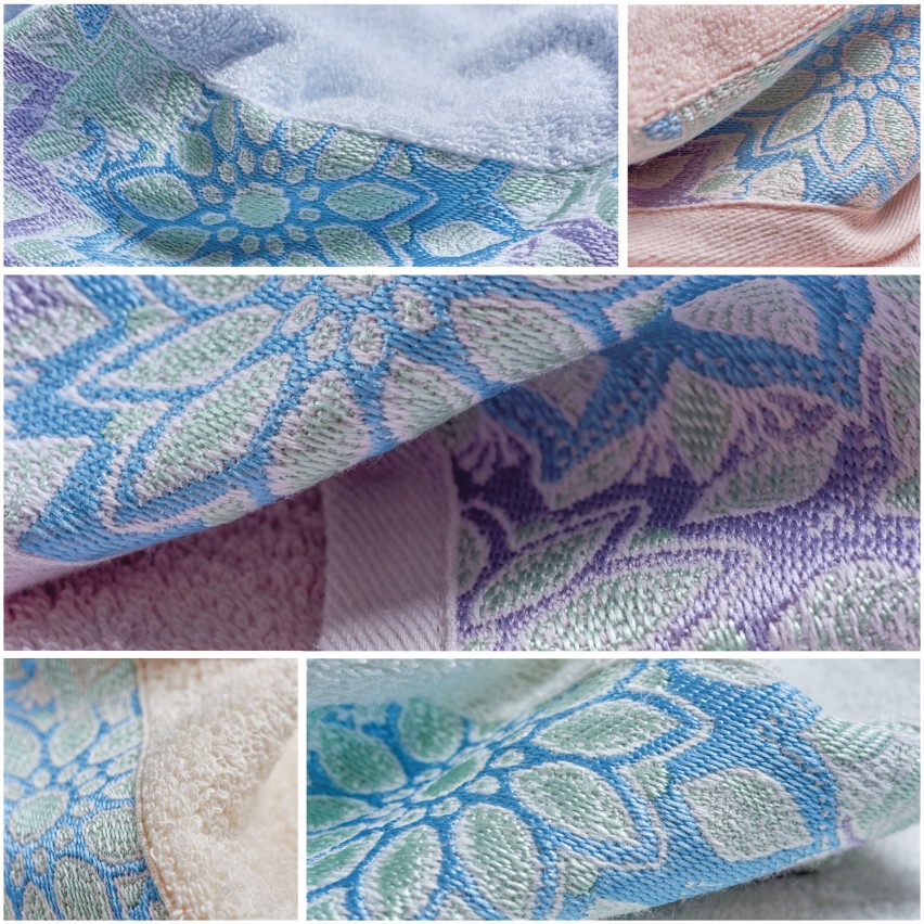 HOMESCAPES Confezione 2 Asciugamani Viso In Cotone 100% Con Motivo Floreale Rosa, Verde E Blu Pastello