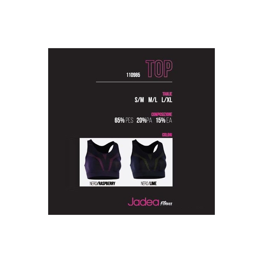 Reggiseno top sportivo Jadea fitness 110985 traspirante nero / lime