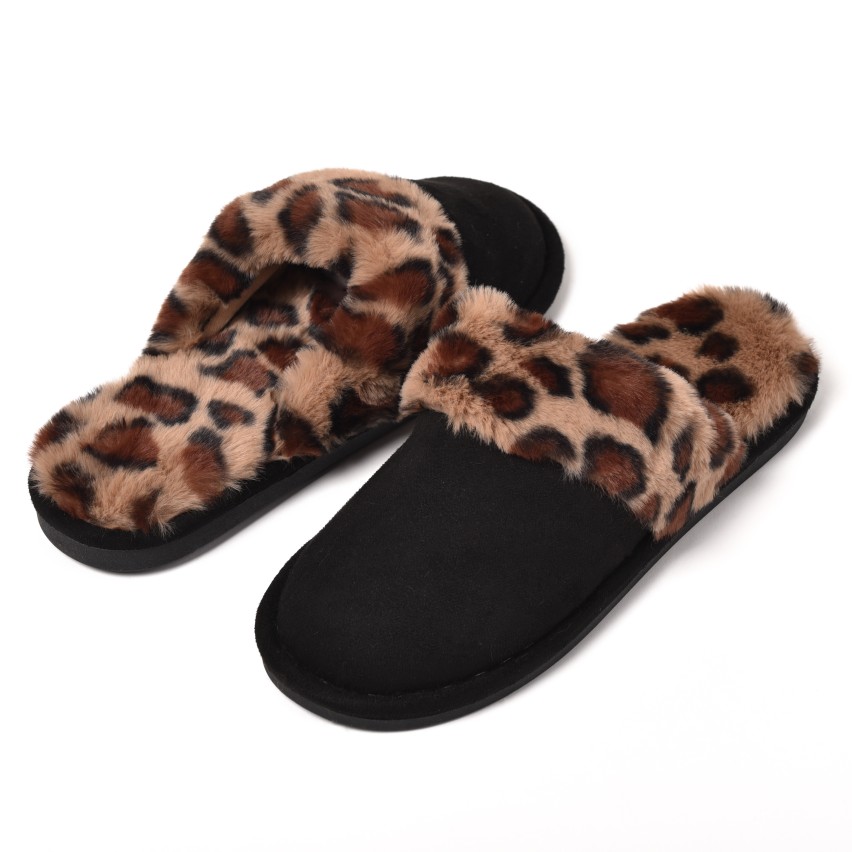 Pantofola chiusa nera bordo leopardato 0050 beige