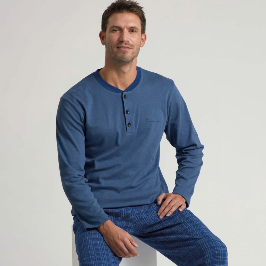 Pigiama Lungo Uomo In Spugna Con Polsini – Normann Grigio Melange, Taglia 54, 80% Cotone, Lavabile A 60°