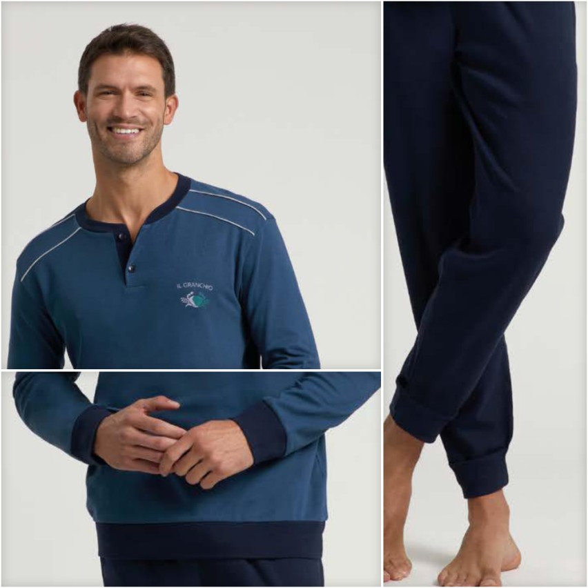 Pigiama uomo tinta unita in caldo cotone Il Granchio GP2056