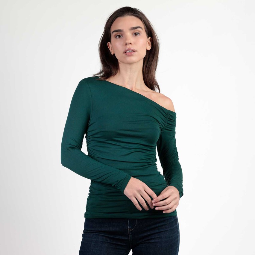 Maglia donna monospalla asimmetrica con arricciatura Admas 43677