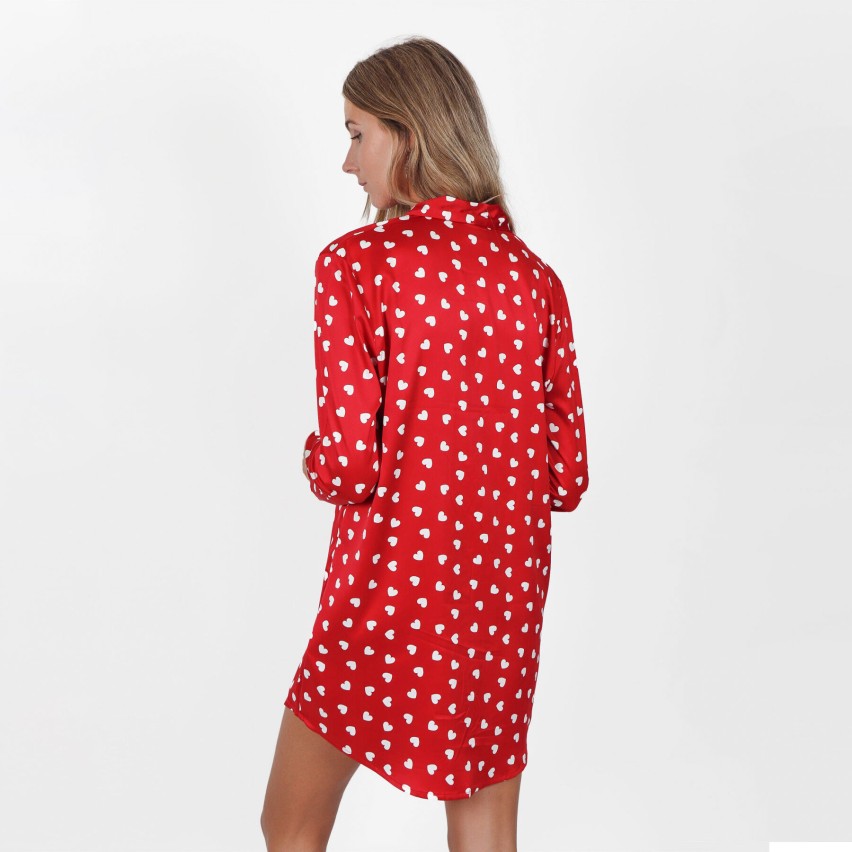 Camicia da notte donna tessuto lucido effetto raso cuoricini Admas 51513