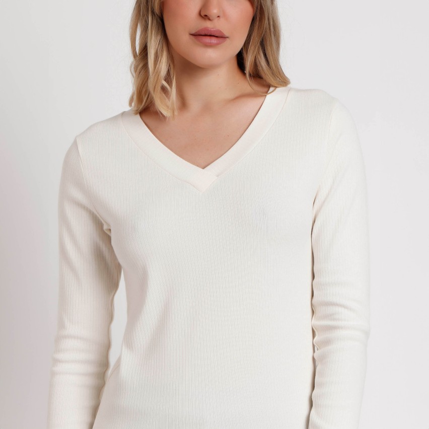 Maglia donna a costine con scollo a v Admas 43559 