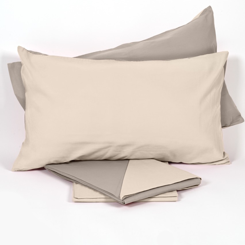 Completo letto in 100% cotone tinta unita made in Italy Biancaluna Cameo