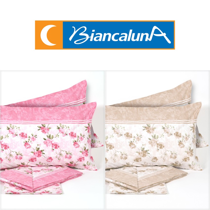 BIANCALUNA Completo Lenzuola Letto Cotone 100% Hotellerie Hotel B&B Matrimoniale (Matrimoniale / 2 Piazze