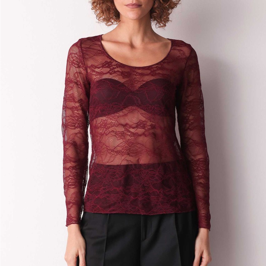 Maglia donna girocollo in pizzo trasparente Cotonella ADD16