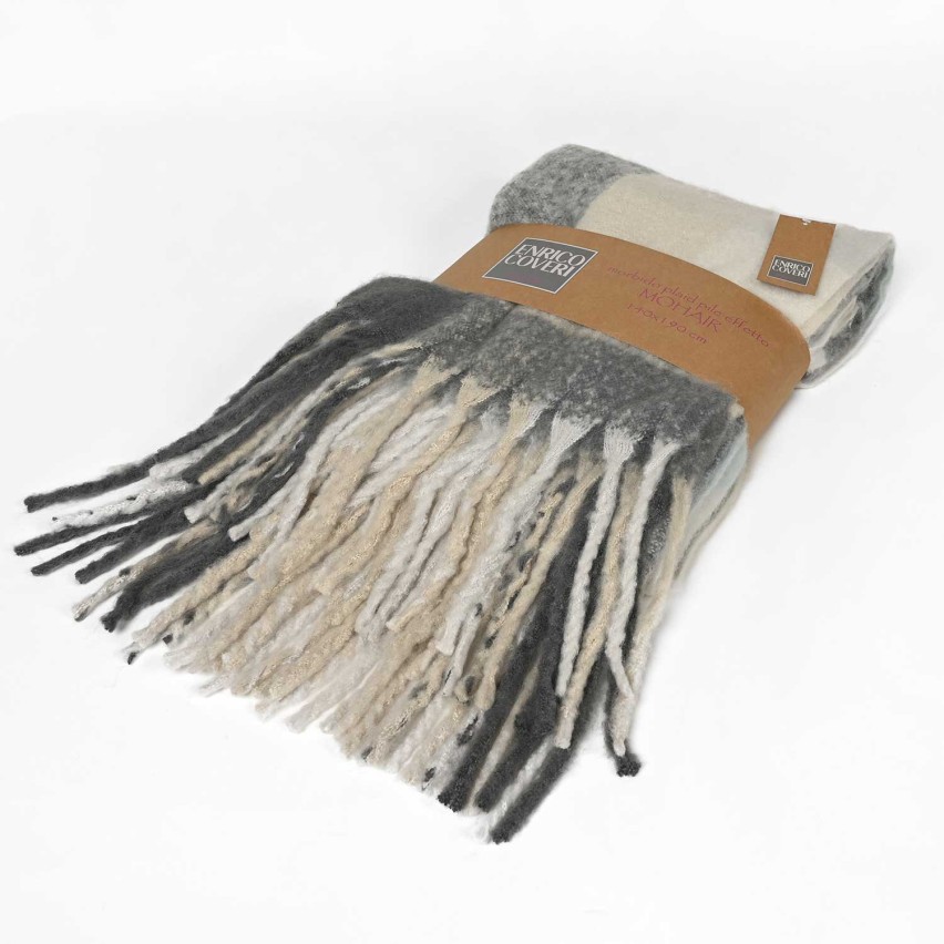 Plaid tartan con frange Enrico Coveri mohair