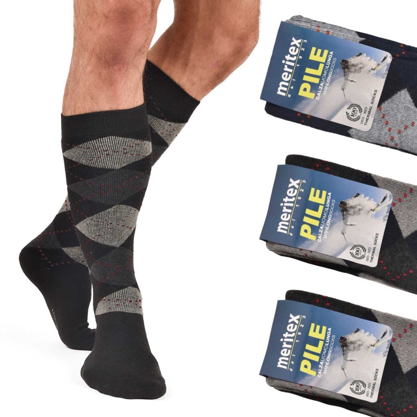 Calze lunghe invernali Meritex 212 rombi in pile caldo 3 paia