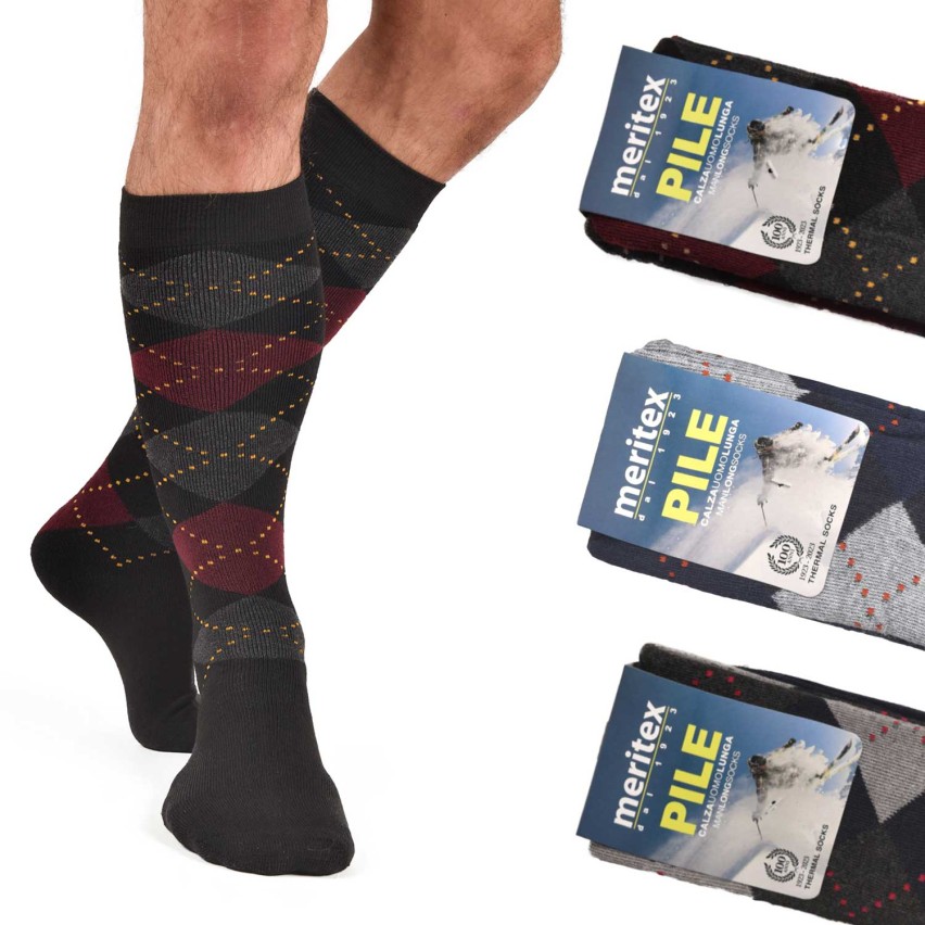 Calze lunghe invernali Meritex 212 rombi in pile caldo 3 paia