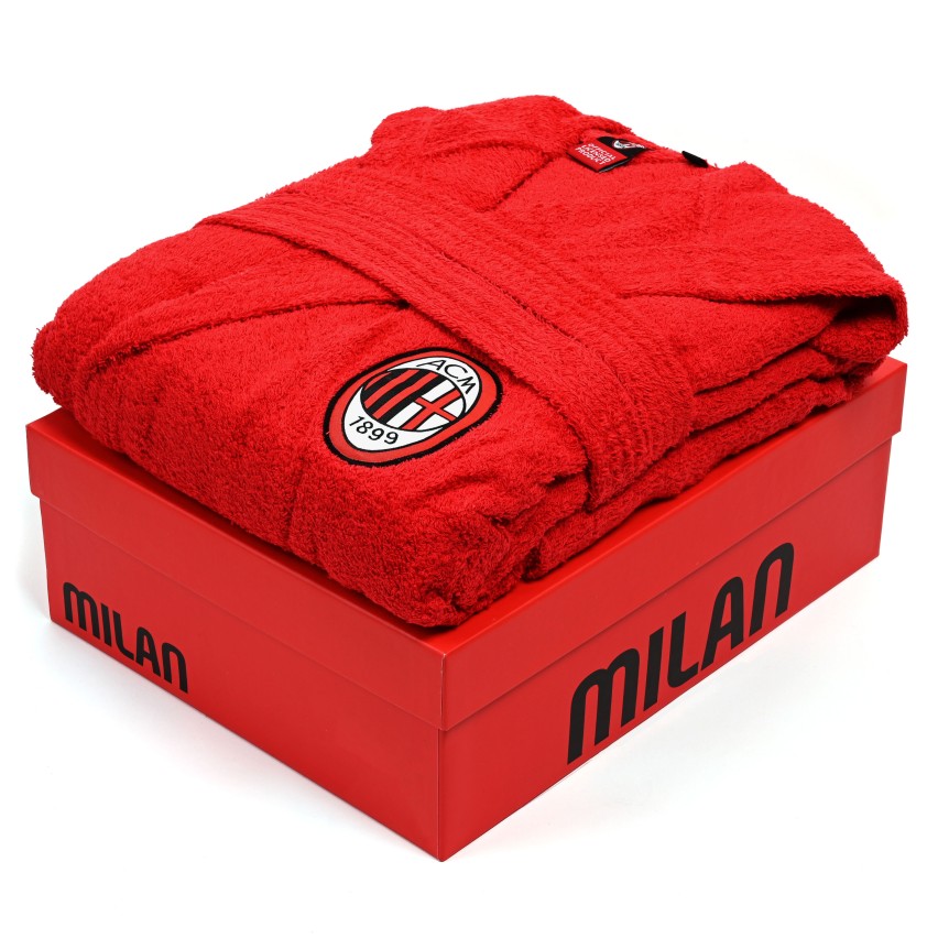 Accappatoio ufficiale Milan in spugna con cappuccio 100% cotone
