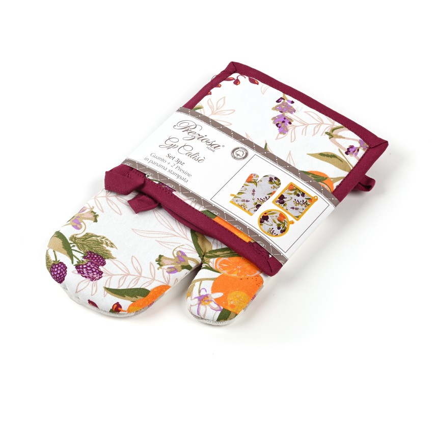 Set 3 pezzi cucina calise' S09 Preziosa 1 Guanto + 2 Presine