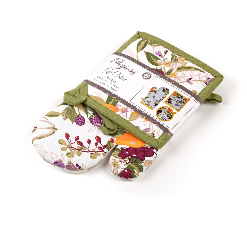 Set 3 pezzi cucina calise' S09 Preziosa 1 Guanto + 2 Presine