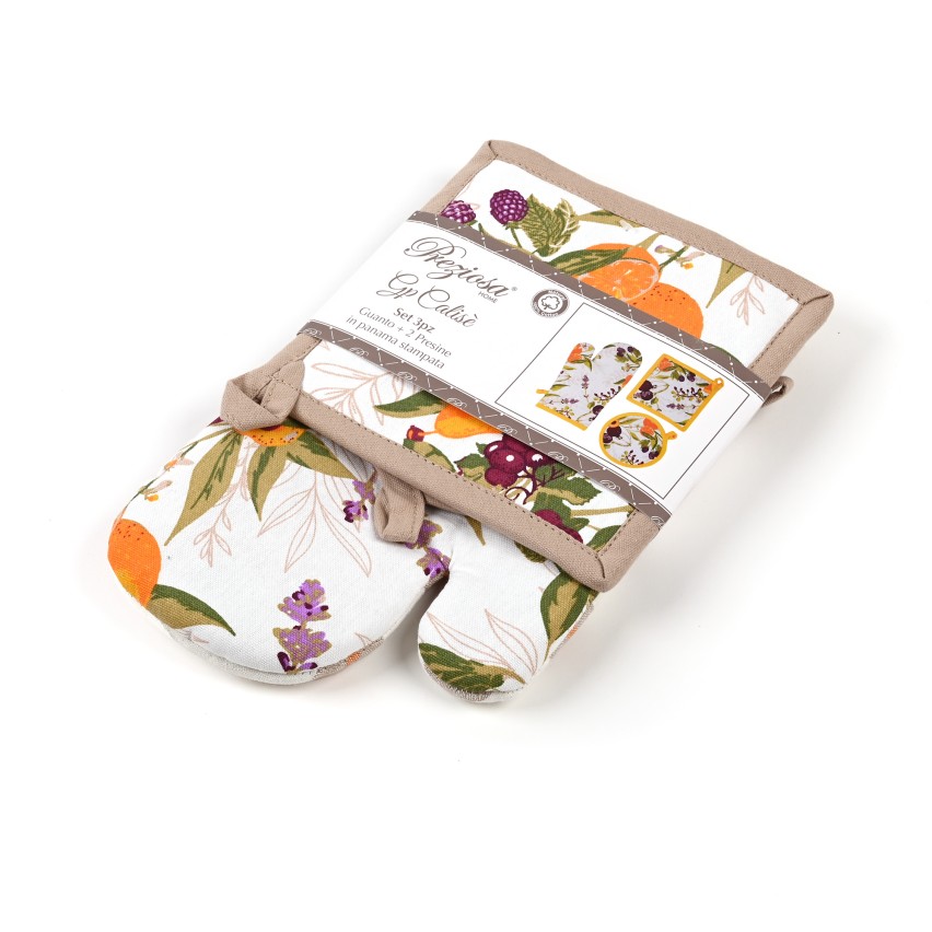 Set 3 pezzi cucina calise' S09 Preziosa 1 Guanto + 2 Presine