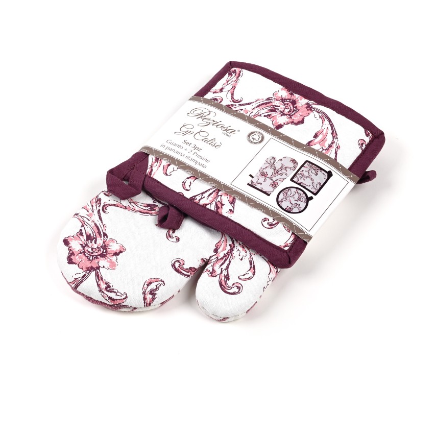 Set 3 pezzi cucina calise' S09 Preziosa 1 Guanto + 2 Presine