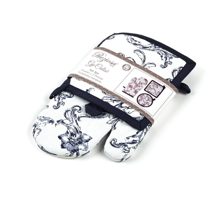 Set 3 pezzi cucina calise' S09 Preziosa 1 Guanto + 2 Presine