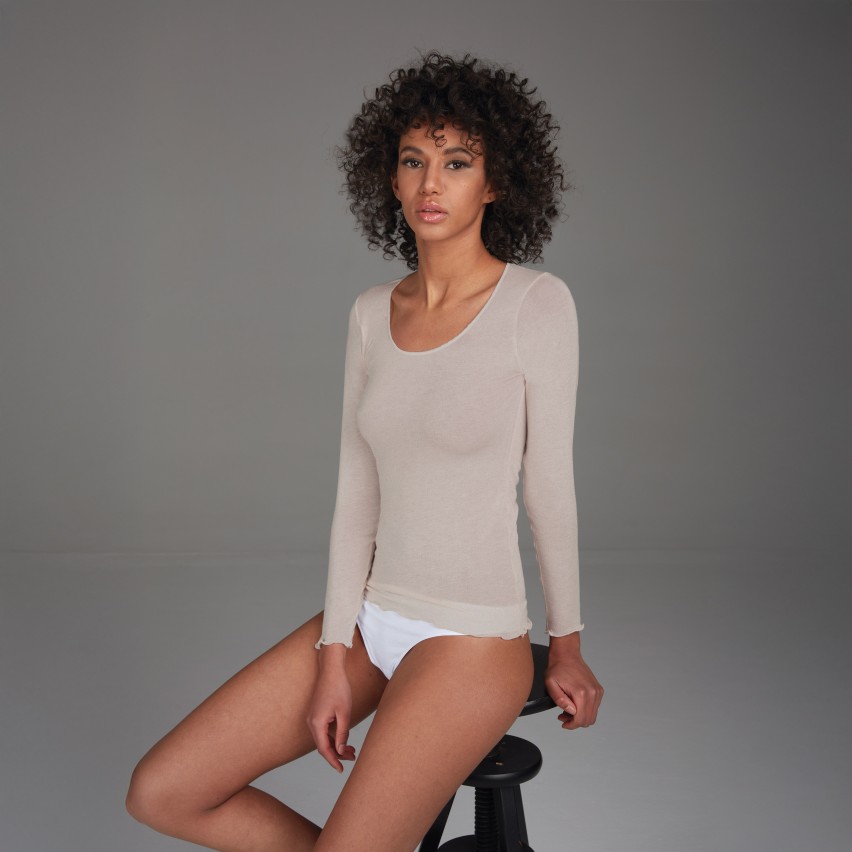 Maglia Donna in Cashmere con scollo tondo e cuciture smerlate Rossoporpora MC90/93 