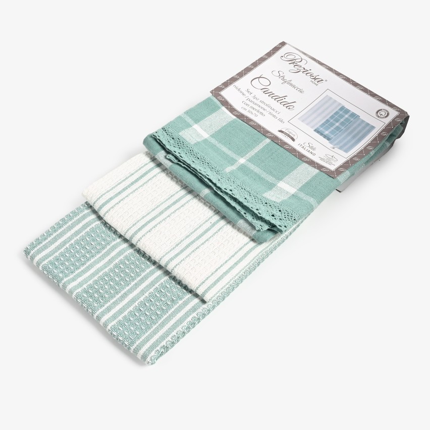 Set da 3 strofinacci Preziosa Candido 2 100% cotone naturale